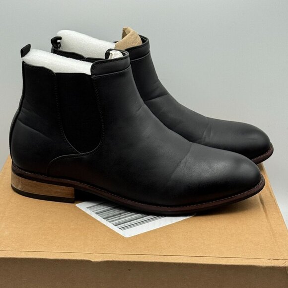 Vance Landon Black Vegan Leather Chelsea Boots Wooden Heel Rubber Sole 11 W - Picture 1 of 10